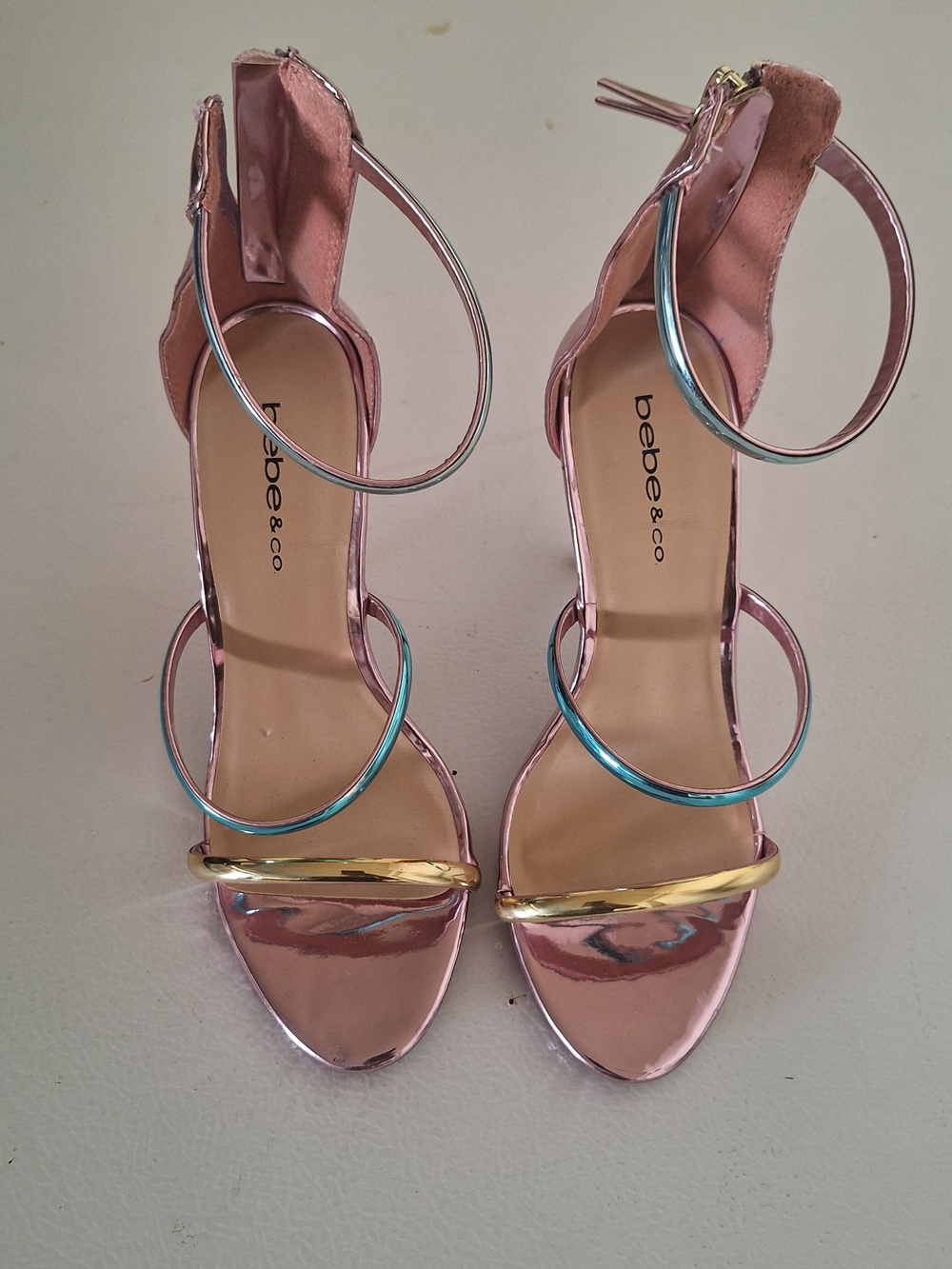 Pink Metallic Strappy High Heel Sandals